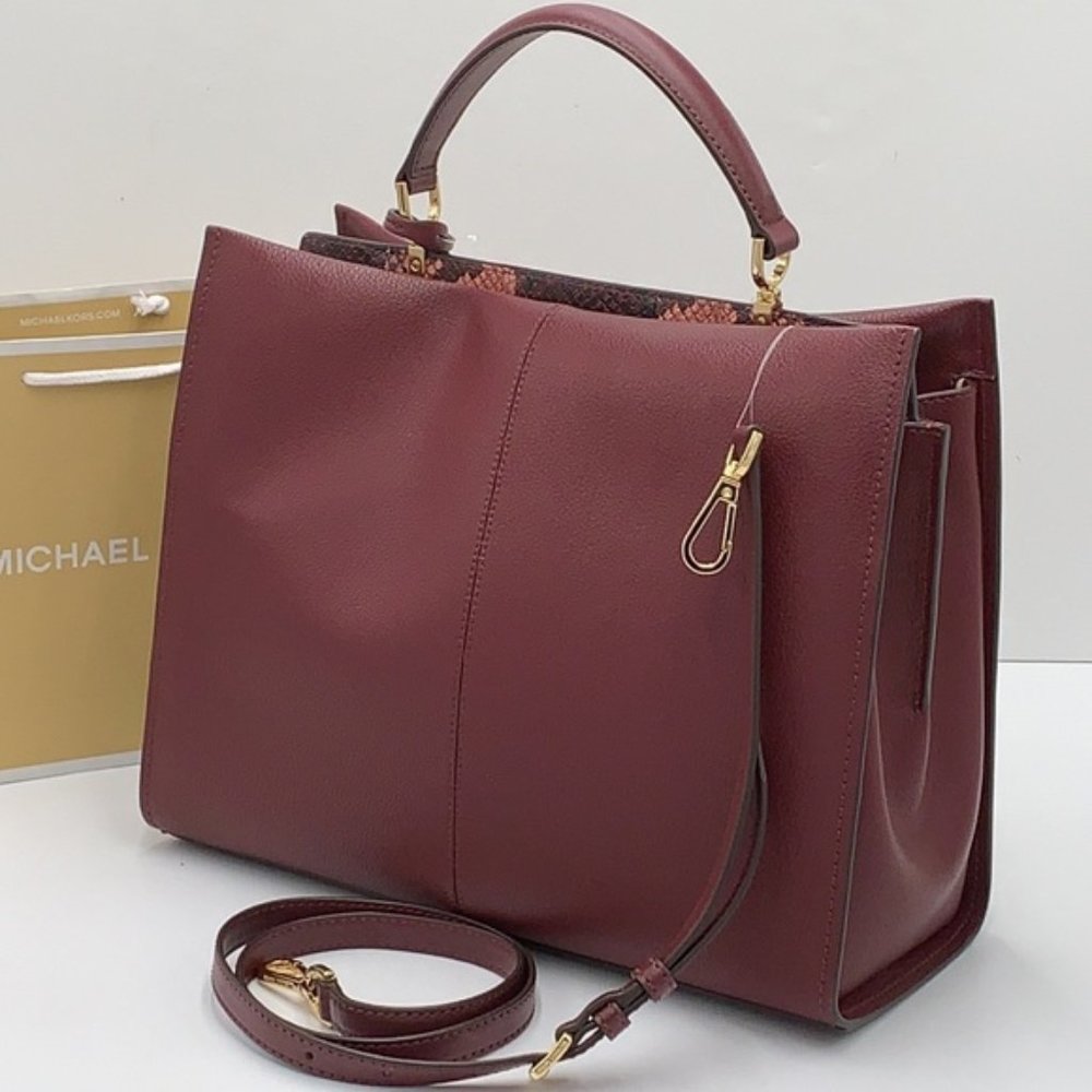 Michael Kors Penelope Large Top Handle Satchel Merlot Multi Color Leather - Picture 2 of 16